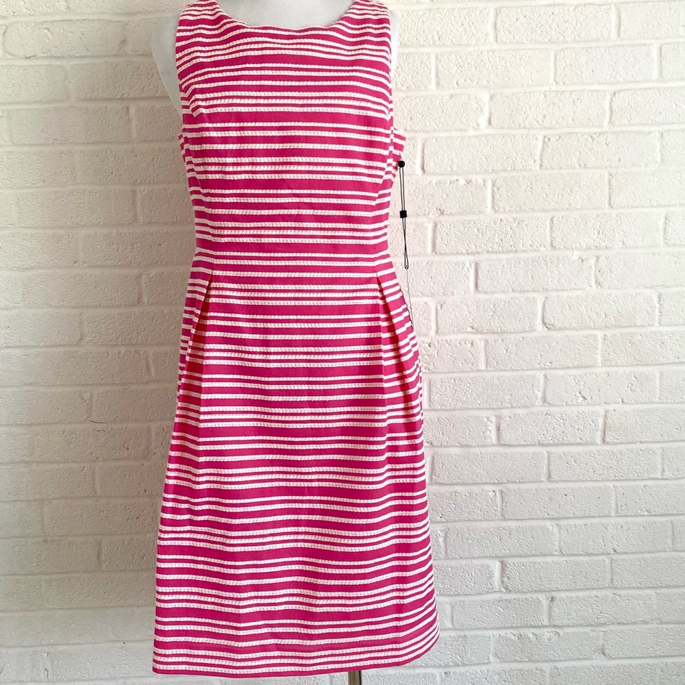 TOMMY HILFIGER STRIPE DRESS PINK WHITE SLEEVELESS SIZE 10 PETITE NEW 10P - Picture 2 of 13